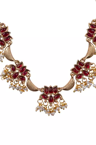 Gold plated red blooming necklace set