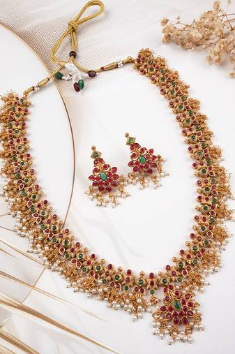 Multicolor temple long necklace set