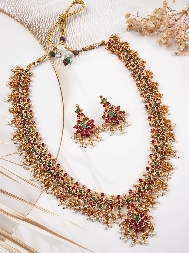 Multicolor temple long necklace set