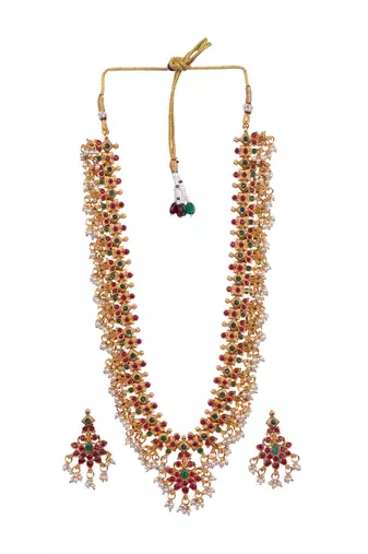 Multicolor temple long necklace set