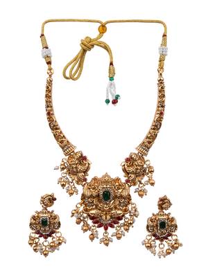 Classic south indian temple golden necklace set 2