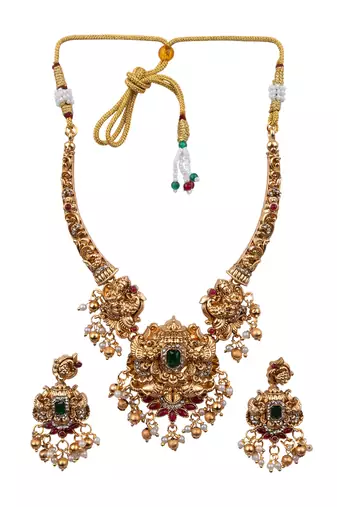 Classic south indian temple golden necklace set
