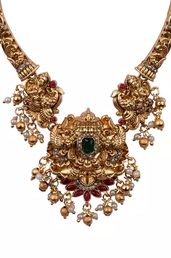 Classic south indian temple golden necklace set