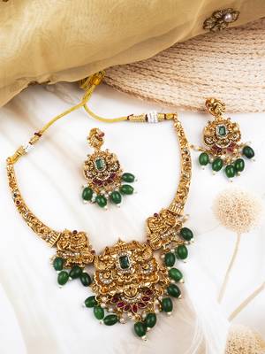Classic south indian temple green necklace set 1