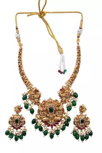 Classic south indian temple green necklace set