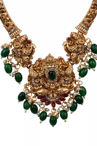 Classic south indian temple green necklace set