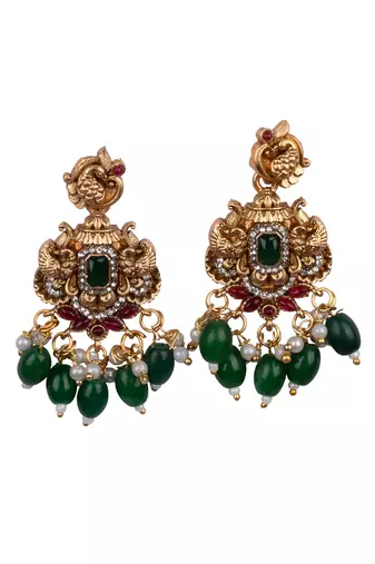 Classic south indian temple green necklace set