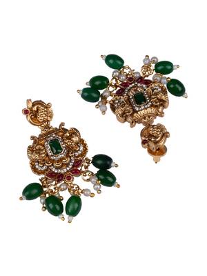 Classic south indian temple green necklace set 5