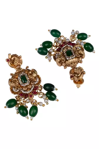 Classic south indian temple green necklace set
