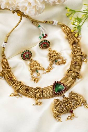 Traditional temple green necklace set