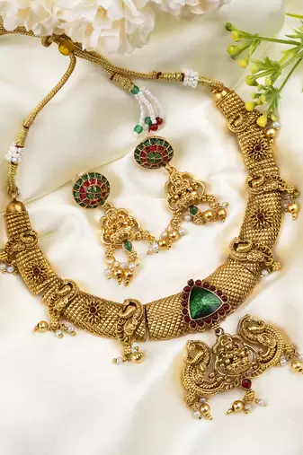 Traditional temple green necklace set