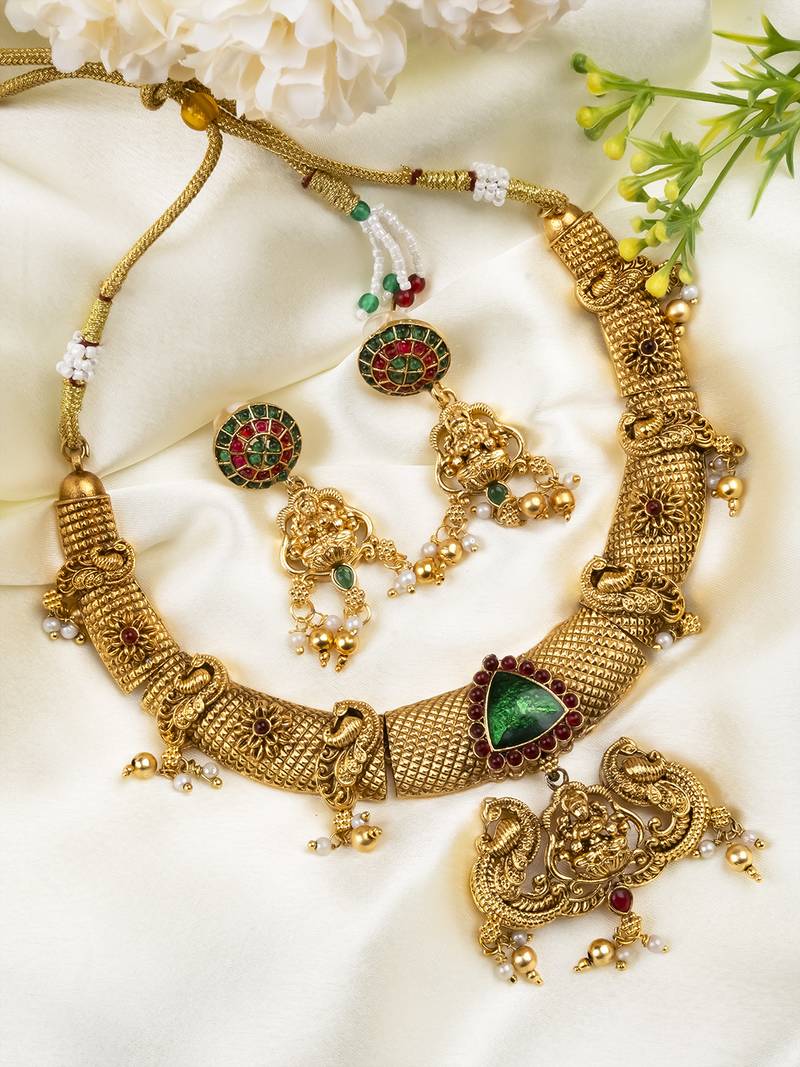 Traditional temple green necklace set