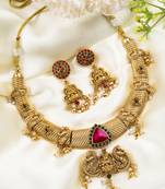 Traditional temple red necklace set