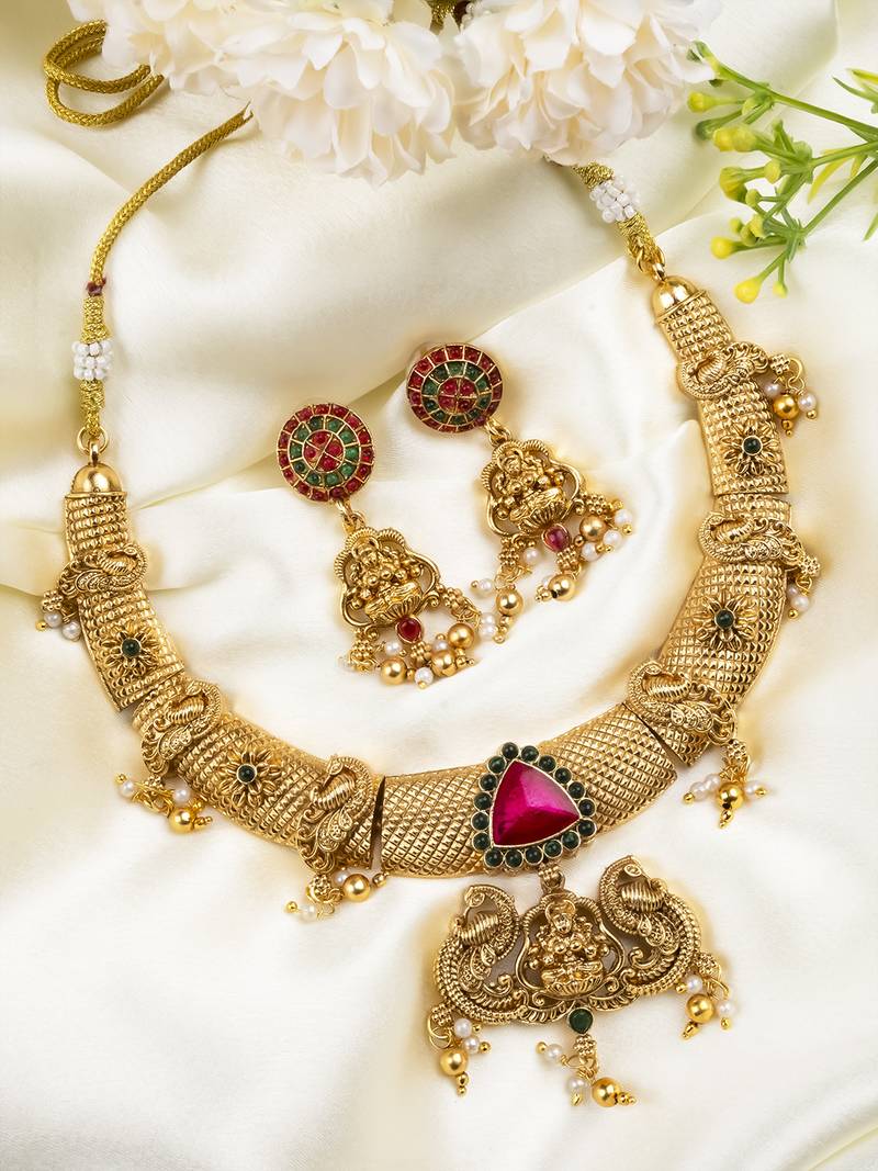 Traditional temple red necklace set