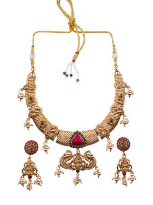 Traditional temple red necklace set 2