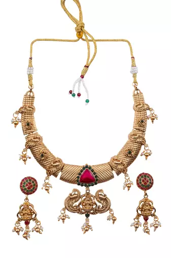 Traditional temple red necklace set