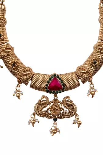 Traditional temple red necklace set