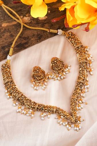 Antique finish temple necklace set