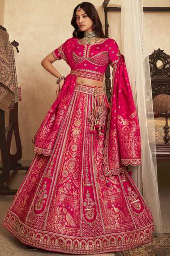 Majestic Rani Pink Swarovski Work Banarasi Silk Engagement Wear Lehenga Choli
