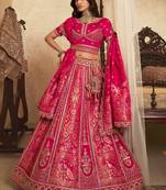 Majestic Rani Pink Swarovski Work Banarasi Silk Engagement Wear Lehenga Choli