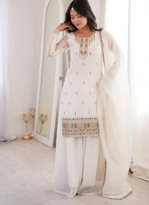 White sharara set with multi-color accents 3