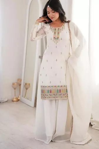 White sharara set with multi-color accents