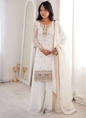 White sharara set with multi-color accents 4