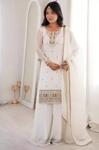 White sharara set with multi-color accents