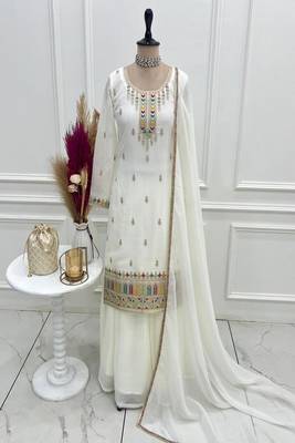 White sharara set with multi-color accents 5