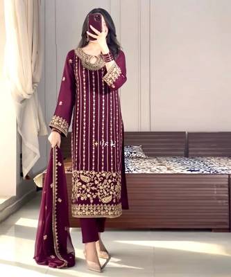 Purple embroidered straight suit 1