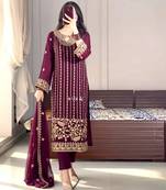 Purple embroidered straight suit