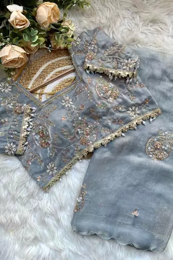 Mirror Work Lace Satin art silk saree
