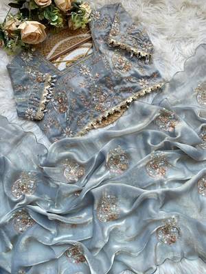 Mirror Work Lace Satin art silk saree 3