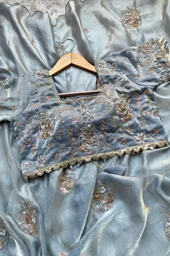Mirror Work Lace Satin art silk saree