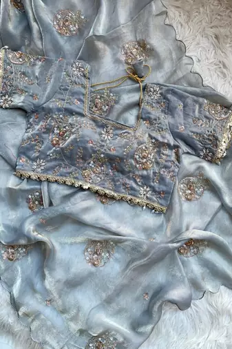 Mirror Work Lace Satin art silk saree