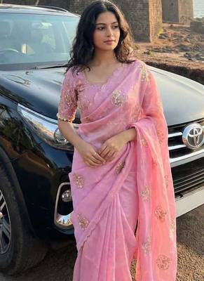 Mirror Work Lace Satin art silk saree 2