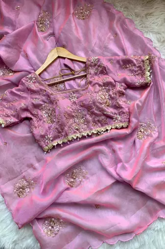 Mirror Work Lace Satin art silk saree