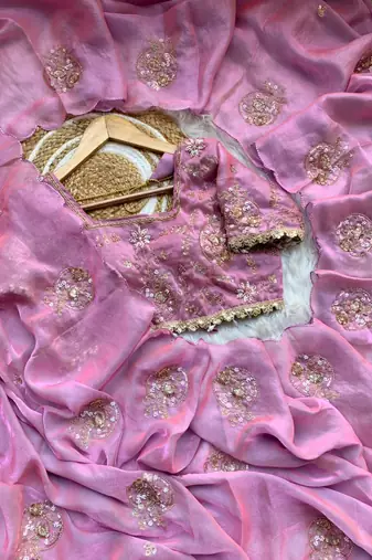 Mirror Work Lace Satin art silk saree