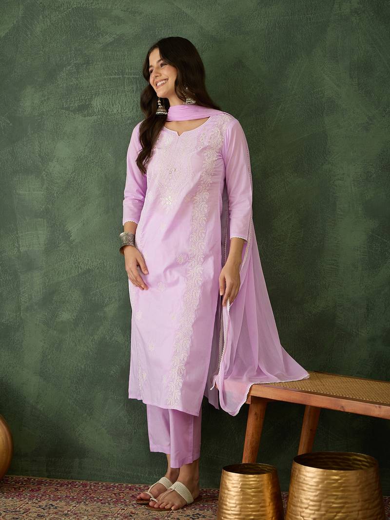 Light-purple embroidered suit