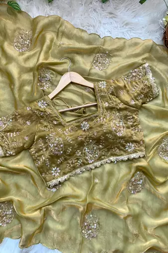Mirror Work Lace Satin art silk saree