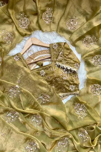 Mirror Work Lace Satin art silk saree