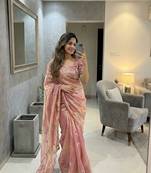 Pink Color Embroidery Beats Work Space Silk Saree
