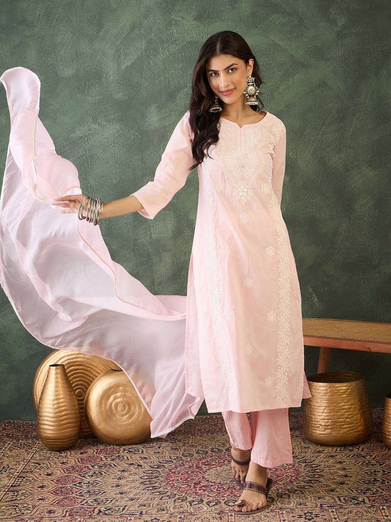 Light- pink embroidered suit