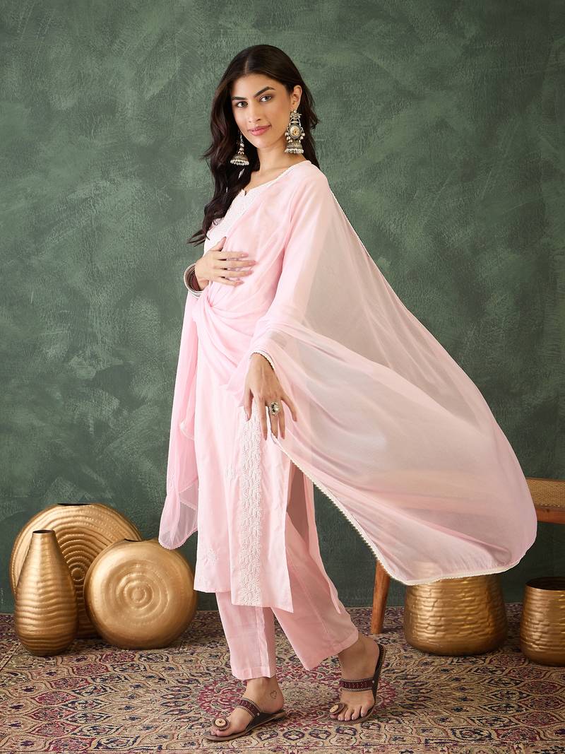 Light- pink embroidered suit