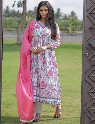 Cream ethnic printed anarkali 1