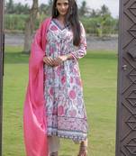 Cream ethnic printed anarkali