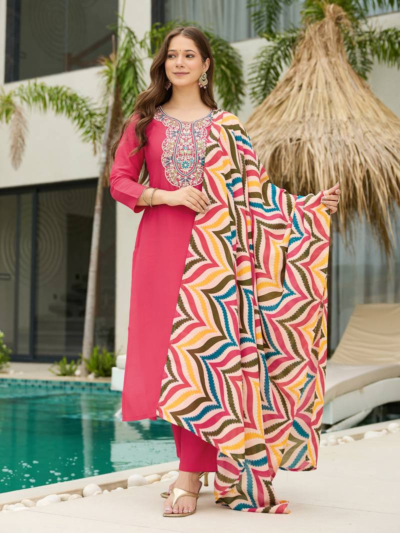 Pink embroidered suit set