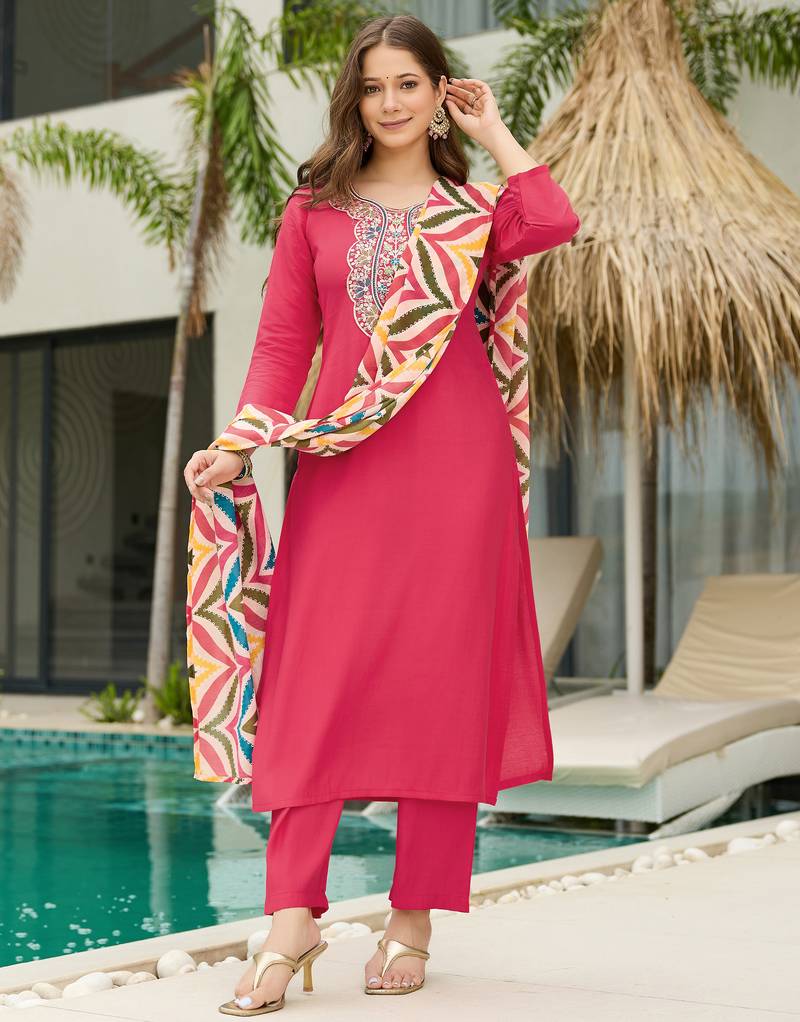 Pink embroidered suit set