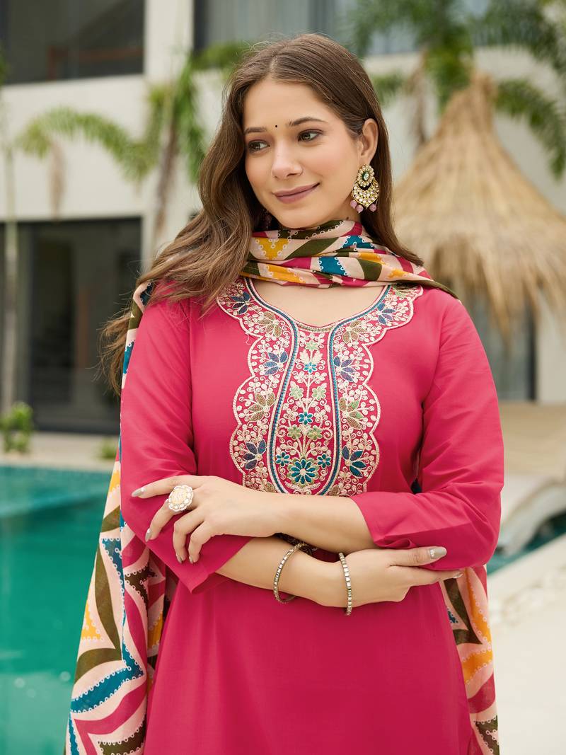 Pink embroidered suit set