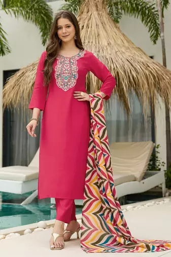 Pink embroidered suit set